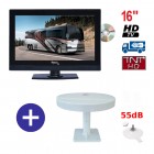 TELEVISEUR CAMPING CAR ATVDVD16HD + ANTENNE OMNIVISION PIED VENTOUSES