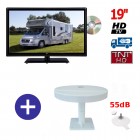TELEVISEUR CAMPING CAR ATVDVD19HD + ANTENNE OMNIVISION PIED VENTOUSES